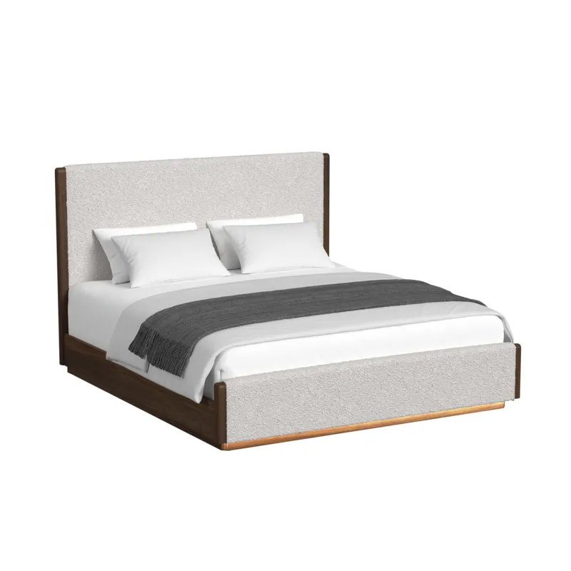 Brisbane King UPH Bed with Boucle Beige and LED in Brown