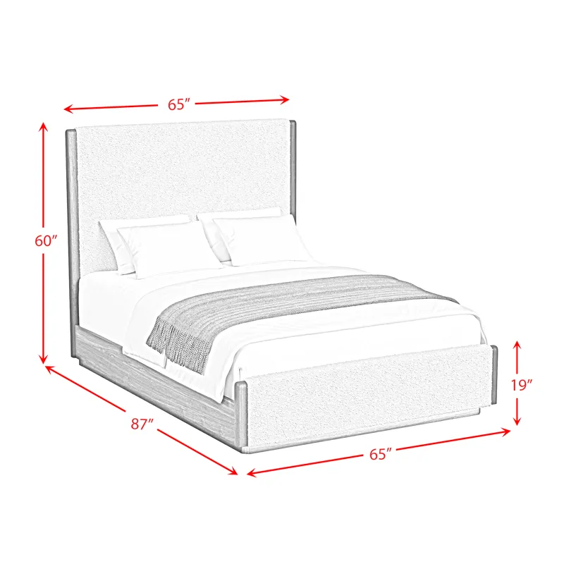 Brisbane Queen UPH Bed with Boucle Beige and LED in Brown
