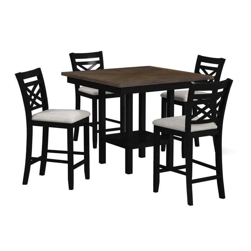 Brooks 5PC Counter Set with Table and 4 UPH Seat & Wood Back Chairs in Medium Brown & Black