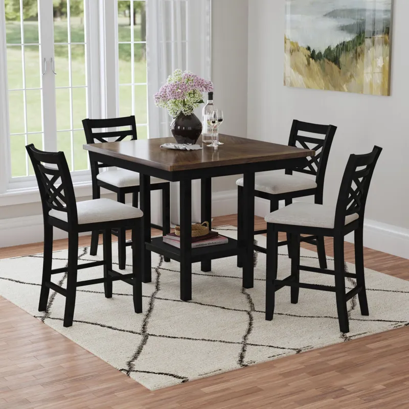 Brooks 5PC Counter Set with Table and 4 UPH Seat & Wood Back Chairs in Medium Brown & Black