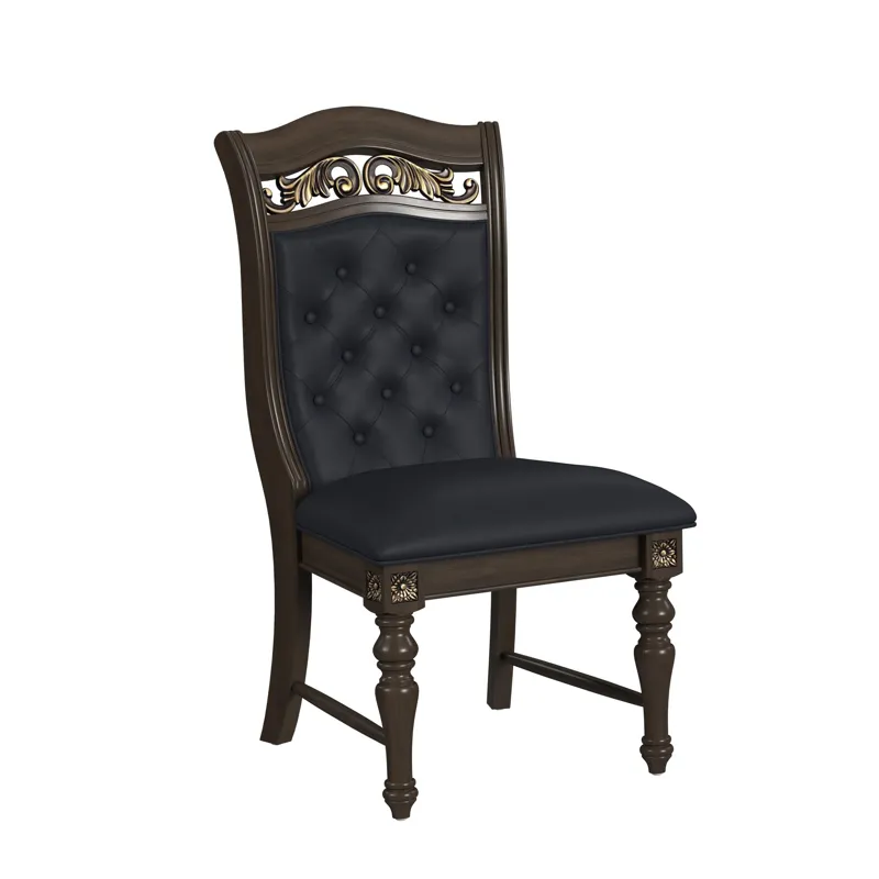 Brunswick Dining Side Chair with Black PU in Mahogany