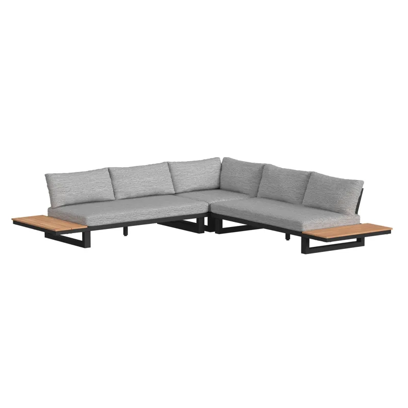 Cabana Three Piece Outdoor Living Set with Light Grey Olefin in Black