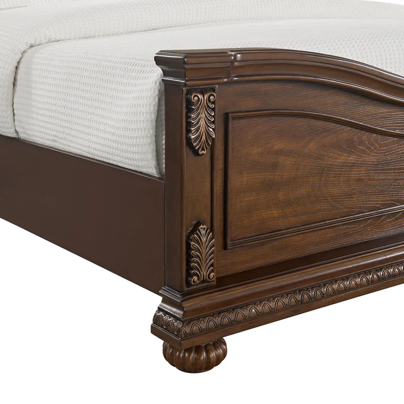 Cadenza Queen UPH Bed with Black PU in Brown
