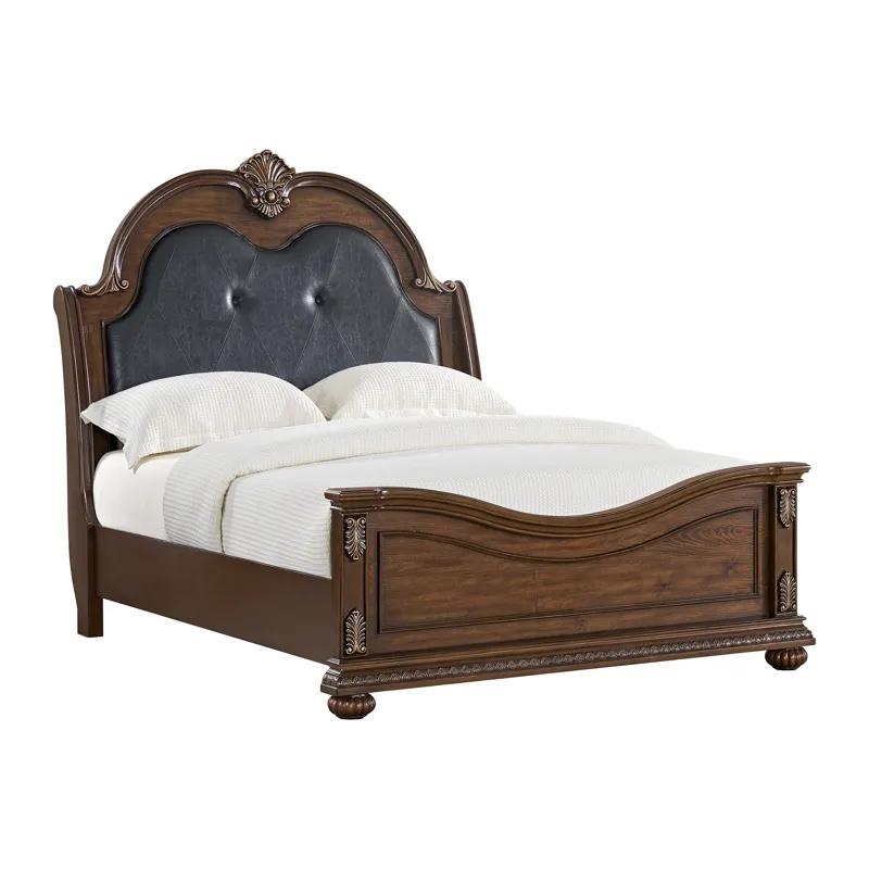 Cadenza Queen UPH Bed with Black PU in Brown
