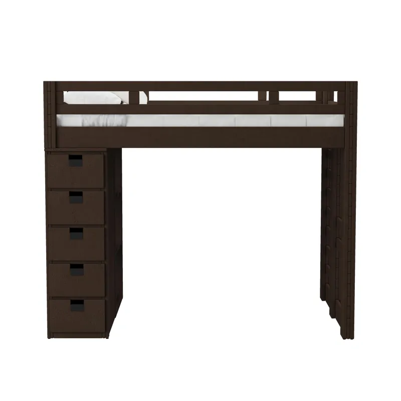 Cali Kids Complete Basic Loft Twin Bookcase Bed in Brown