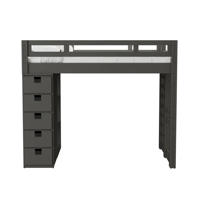 Cali Kids Complete Basic Loft Twin Bookcase Bed in Grey