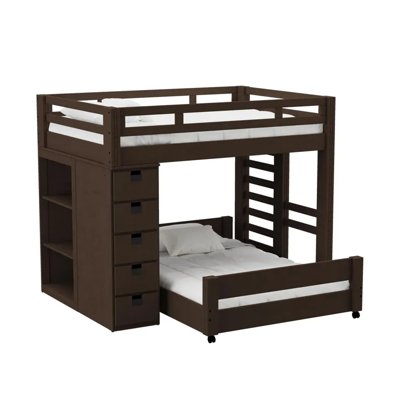 Cali Kids Complete Basic Loft Twin Over Full Bookcase Bed in Brown