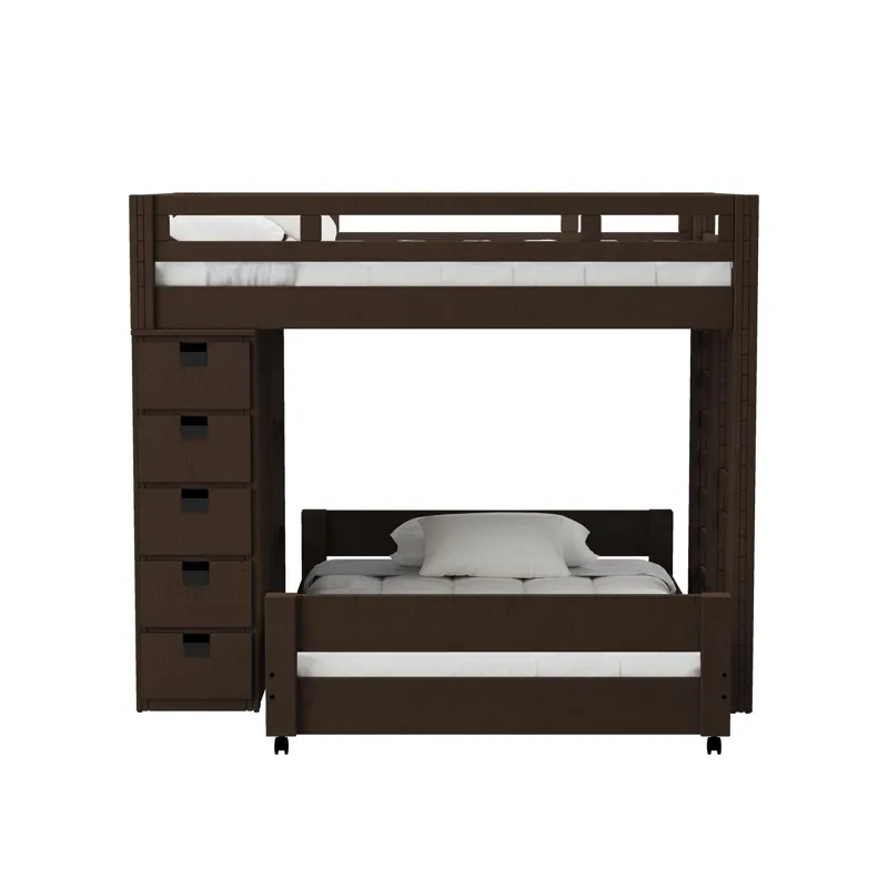 Cali Kids Complete Basic Loft Twin Over Full Bookcase Bed in Brown