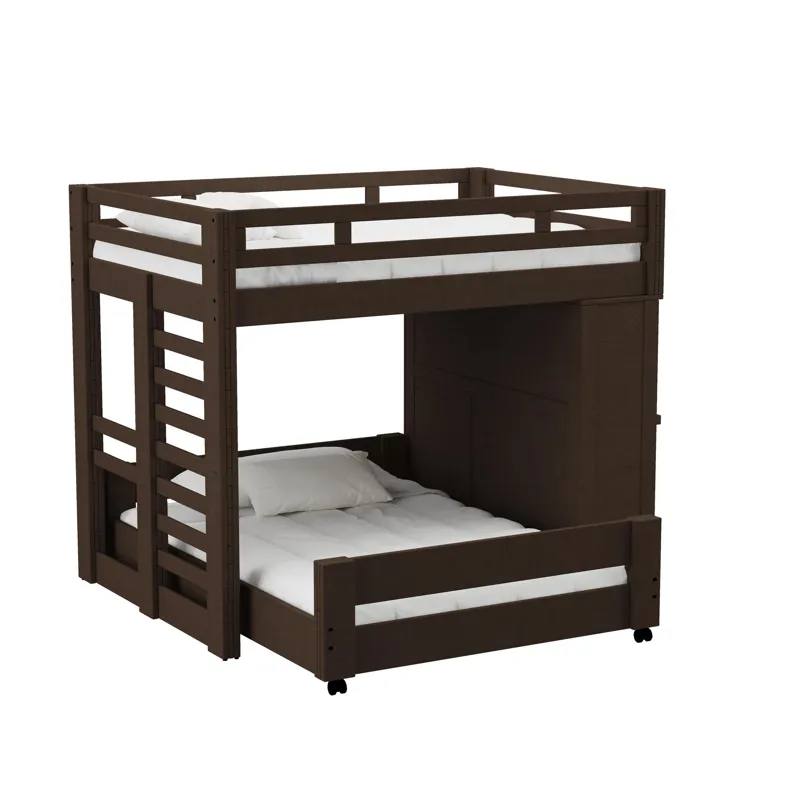 Cali Kids Complete Basic Loft Twin Over Full Desk Bed in Brown
