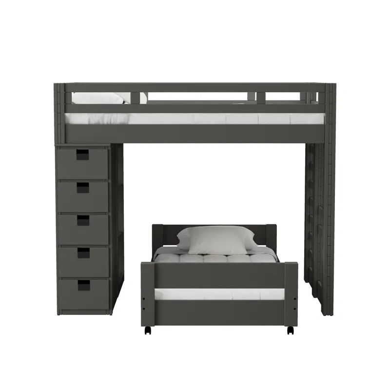 Cali Kids Complete Basic Loft Twin Over Twin Bookcase Bed in Grey