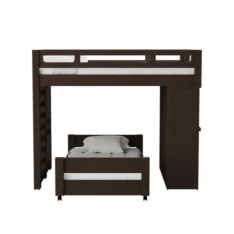 Cali Kids Complete Basic Loft Twin Over Twin Desk Bed in Brown