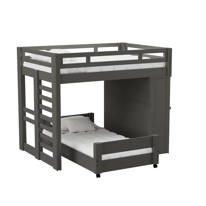 Cali Kids Complete Basic Loft Twin Over Twin Desk Bed in Grey