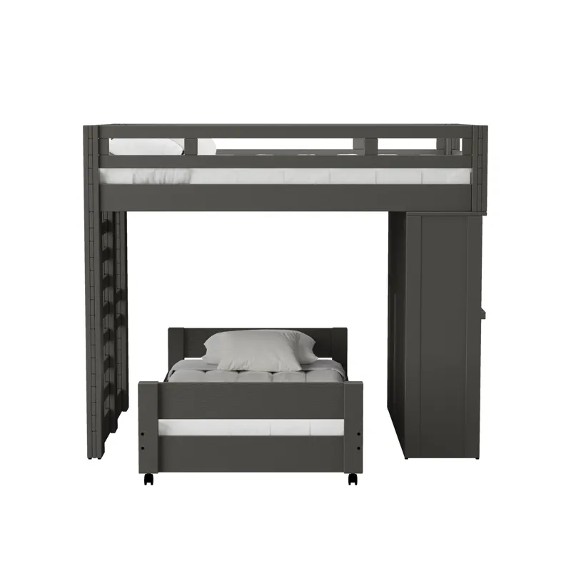 Cali Kids Complete Basic Loft Twin Over Twin Desk Bed in Grey