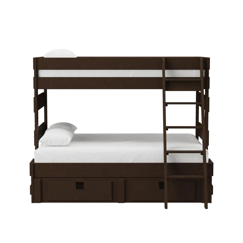 Cali Kids Complete Twin Over Full Bunk With Ladder and Trundle in Brown