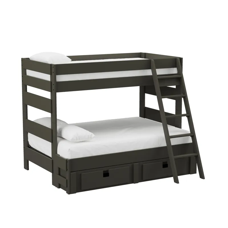 Cali Kids Complete Twin Over Full Bunk With Ladder and Trundle in Grey
