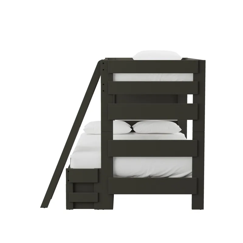 Cali Kids Complete Twin Over Full Bunk With Ladder and Trundle in Grey