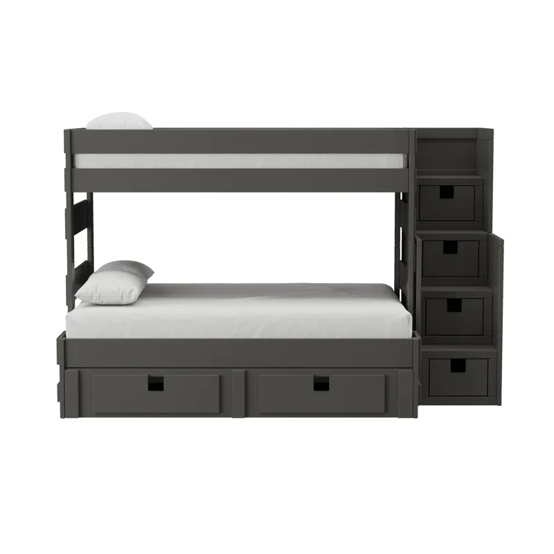 Cali Kids Complete Twin Over Full Bunk With Staircase and Trundle in Grey