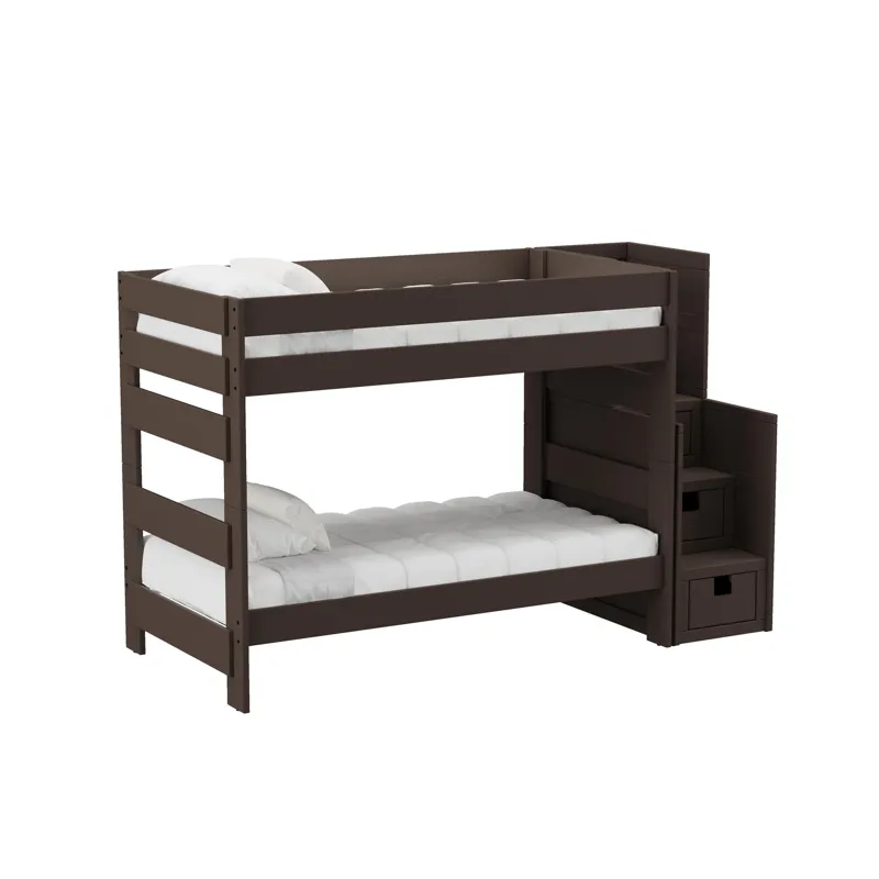 Cali Kids Complete Twin Over Twin Bunk With Staircase in Brown