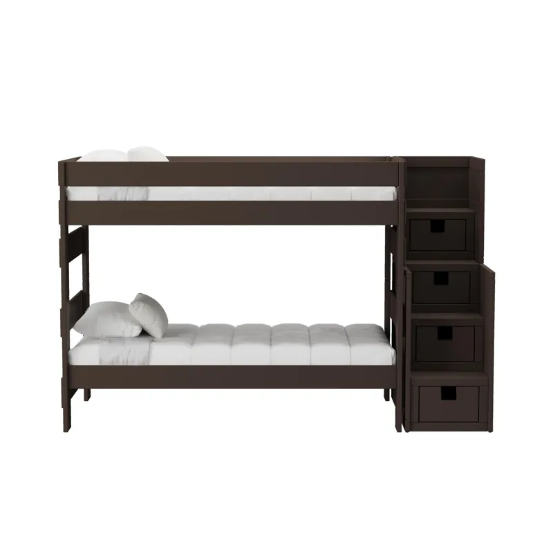 Cali Kids Complete Twin Over Twin Bunk With Staircase in Brown
