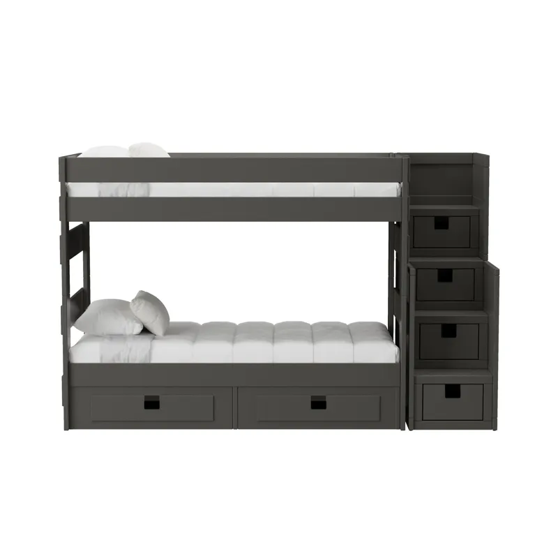 Cali Kids Complete Twin Over Twin Bunk With Staircase and Trundle in Grey