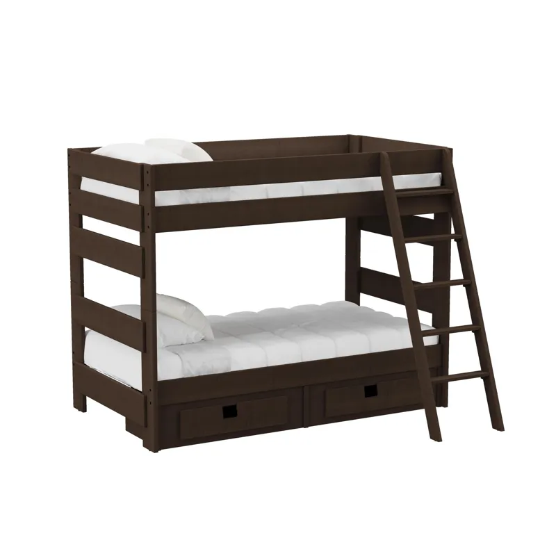 Cali Kids Complete Twin Over Twin Bunk With Ladder and Trundle in Brown