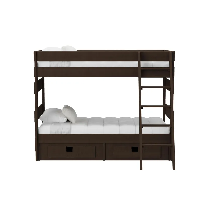 Cali Kids Complete Twin Over Twin Bunk With Ladder and Trundle in Brown