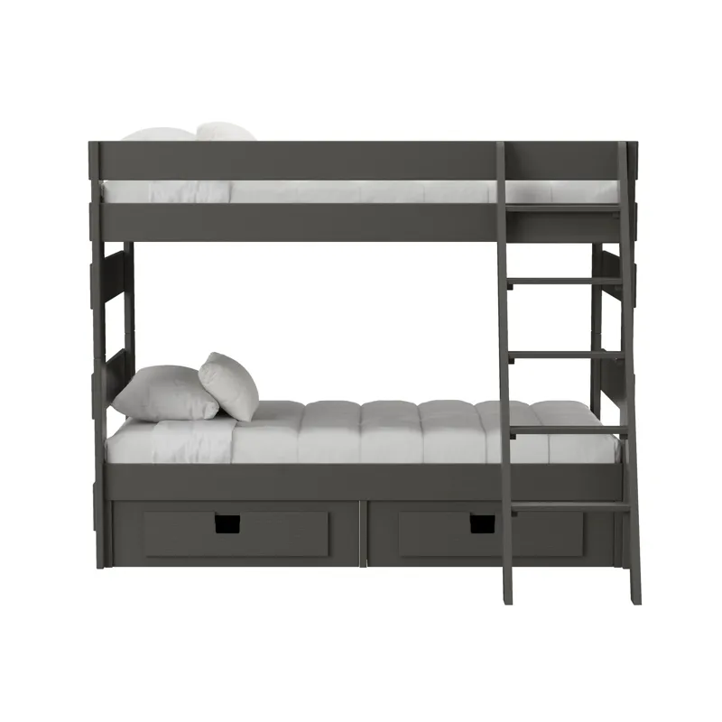 Cali Kids Complete Twin Over Twin Bunk With Ladder and Trundle in Grey