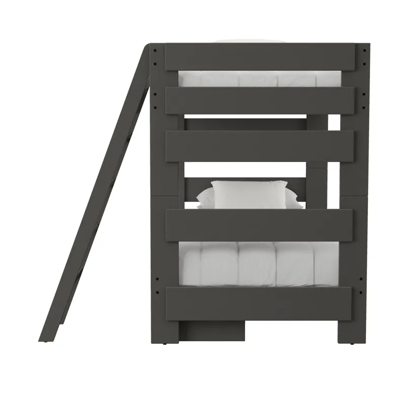 Cali Kids Complete Twin Over Twin Bunk With Ladder and Trundle in Grey