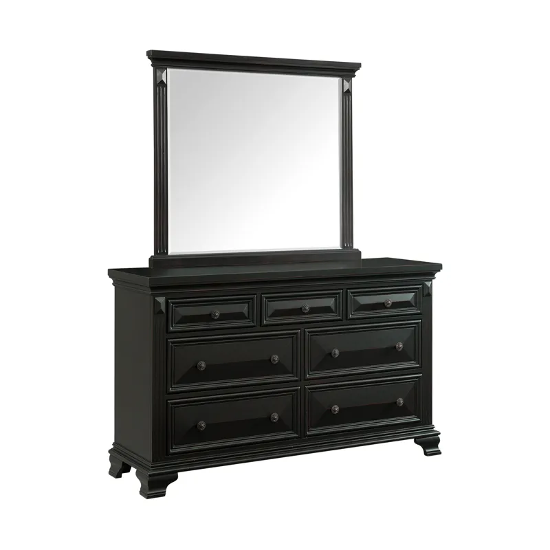 Calloway 7-Drawer Dresser w/ Mirror Set in Antique Black