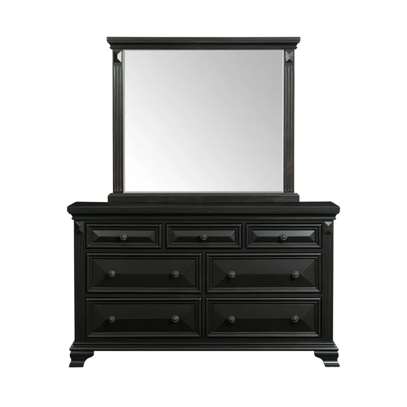 Calloway 7-Drawer Dresser w/ Mirror Set in Antique Black