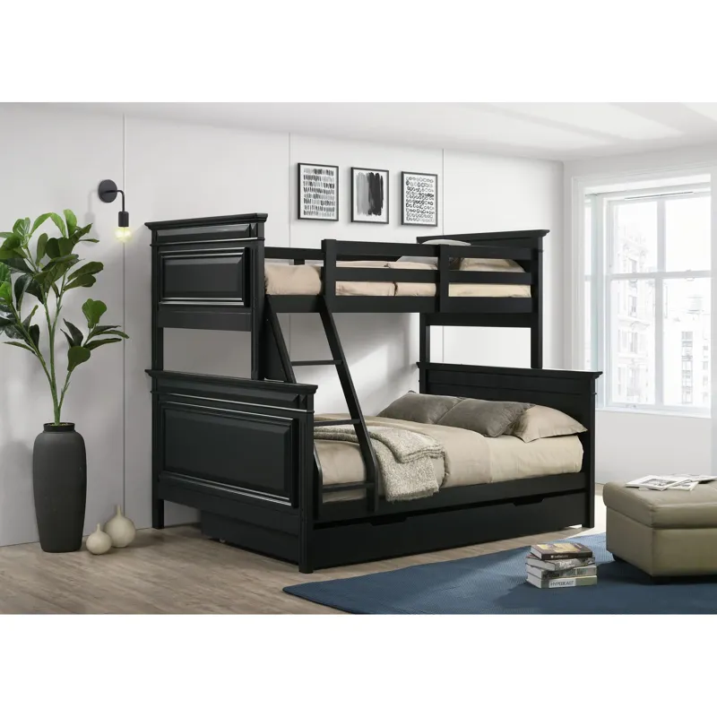Calloway Twin over Full Bunk Bed with Trundle in Antique Black