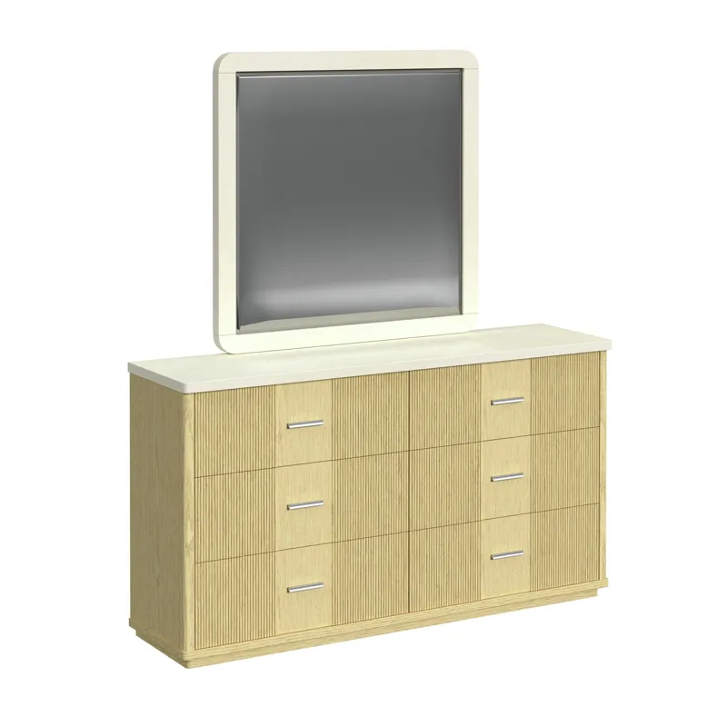 Cambrie Dresser and Mirror Set in Off-White and Natural