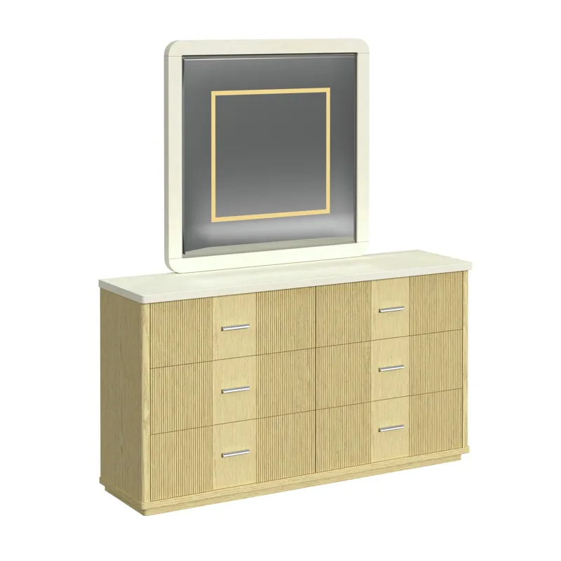 Cambrie Dresser and Mirror Set in Off-White and Natural