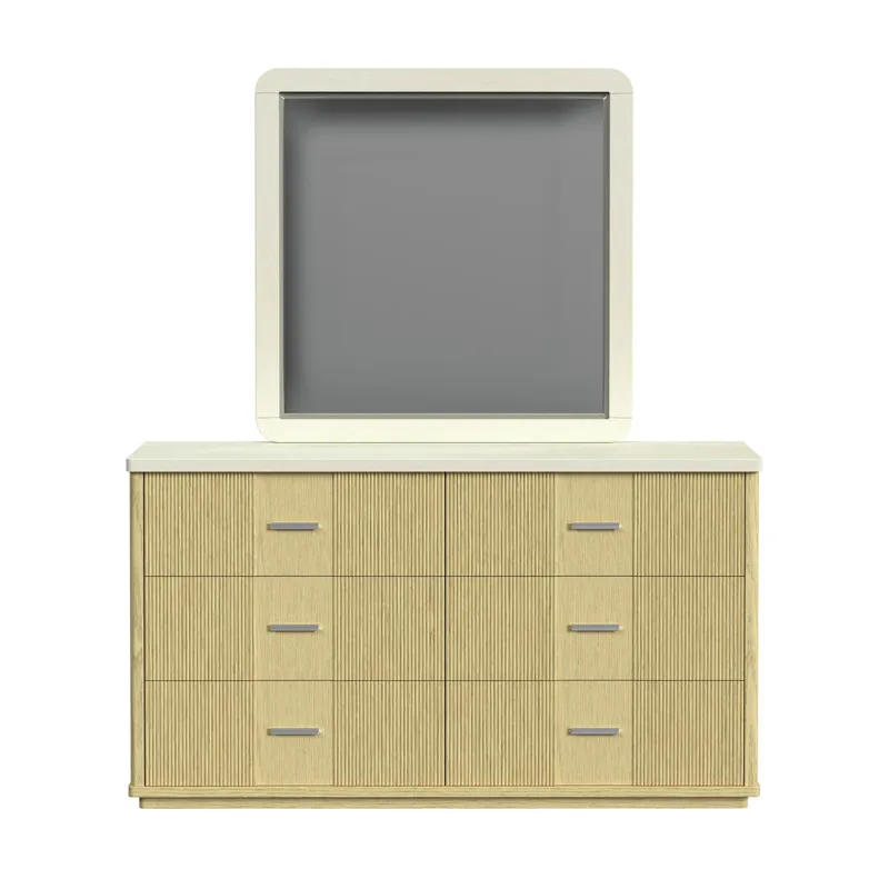Cambrie Dresser and Mirror Set in Off-White and Natural