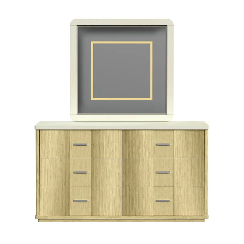 Cambrie Dresser and Mirror Set in Off-White and Natural