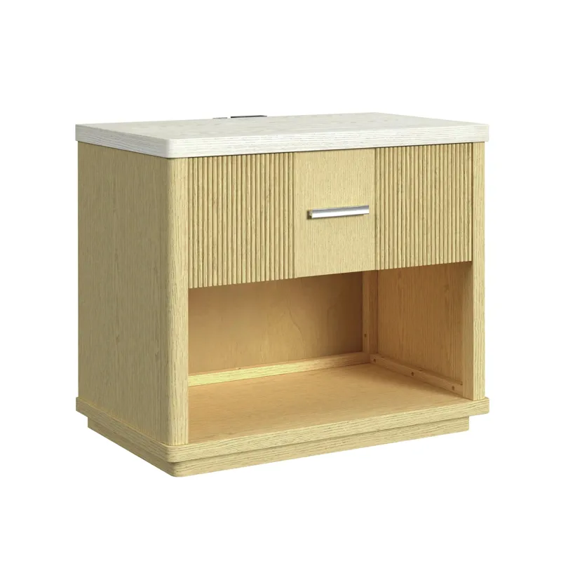 Cambrie Nightstand with Light and USBC in Off-White and Natural