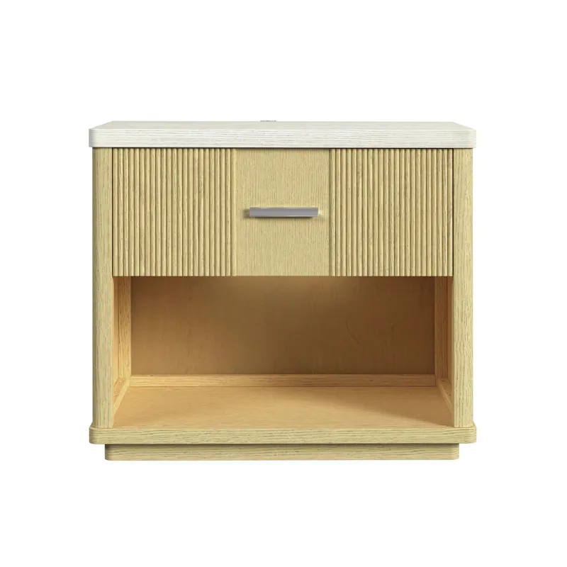 Cambrie Nightstand with Light and USBC in Off-White and Natural