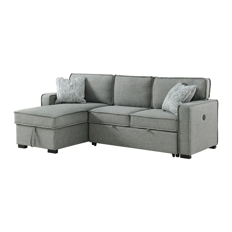 Caracas Sectional Sleeper Chofa with Pull Bed, Drop Table & USB in Palmer Grey