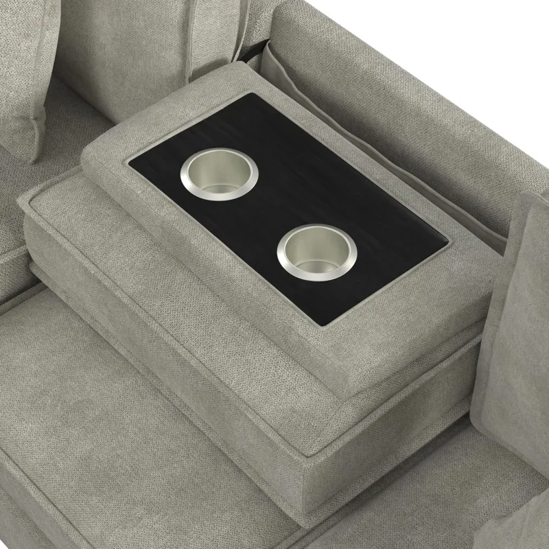 Caracas Sectional Sleeper Chofa with Pull Bed, Drop Table & USB in Flex Dove