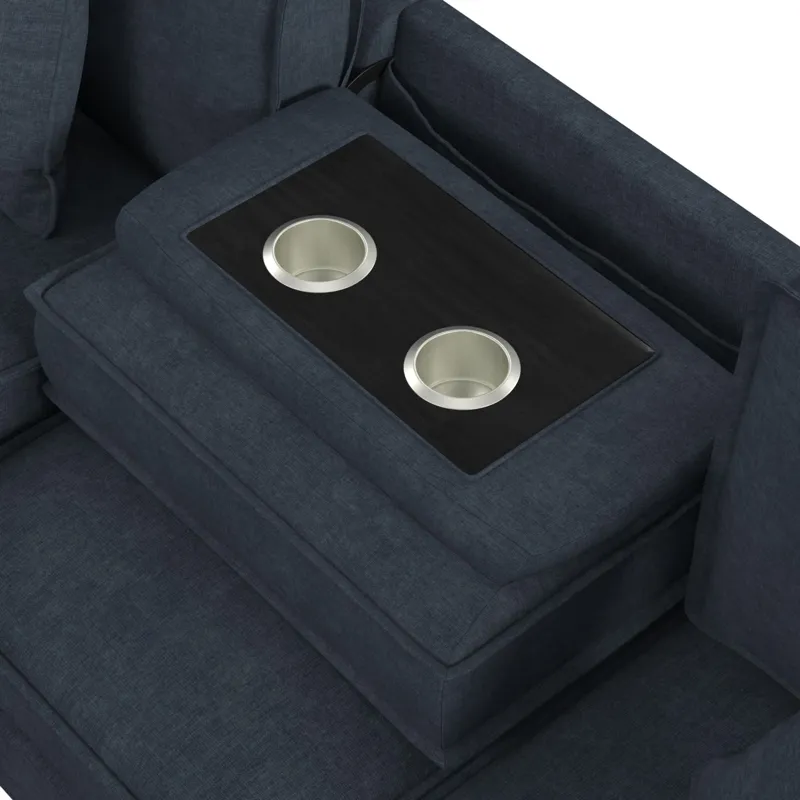 Caracas Sectional Sleeper Chofa with Pull Bed, Drop Table & USB in Eclipse Blue