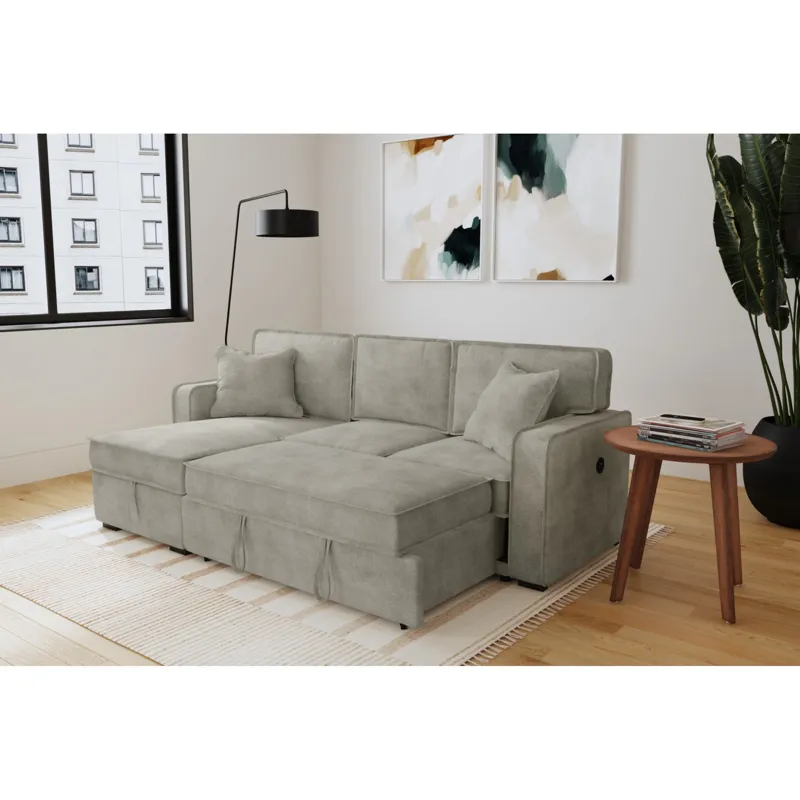 Caracas Sectional Sleeper Chofa with Pull Bed, Drop Table & USB in Flex Dove