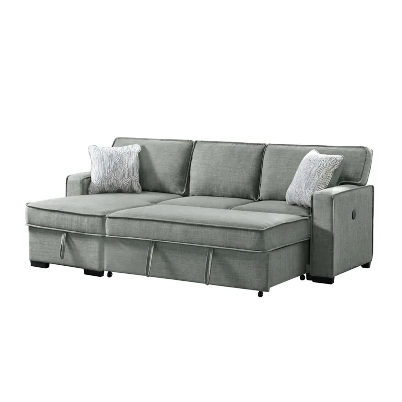 Caracas Sectional Sleeper Chofa with Pull Bed, Drop Table & USB in Palmer Grey