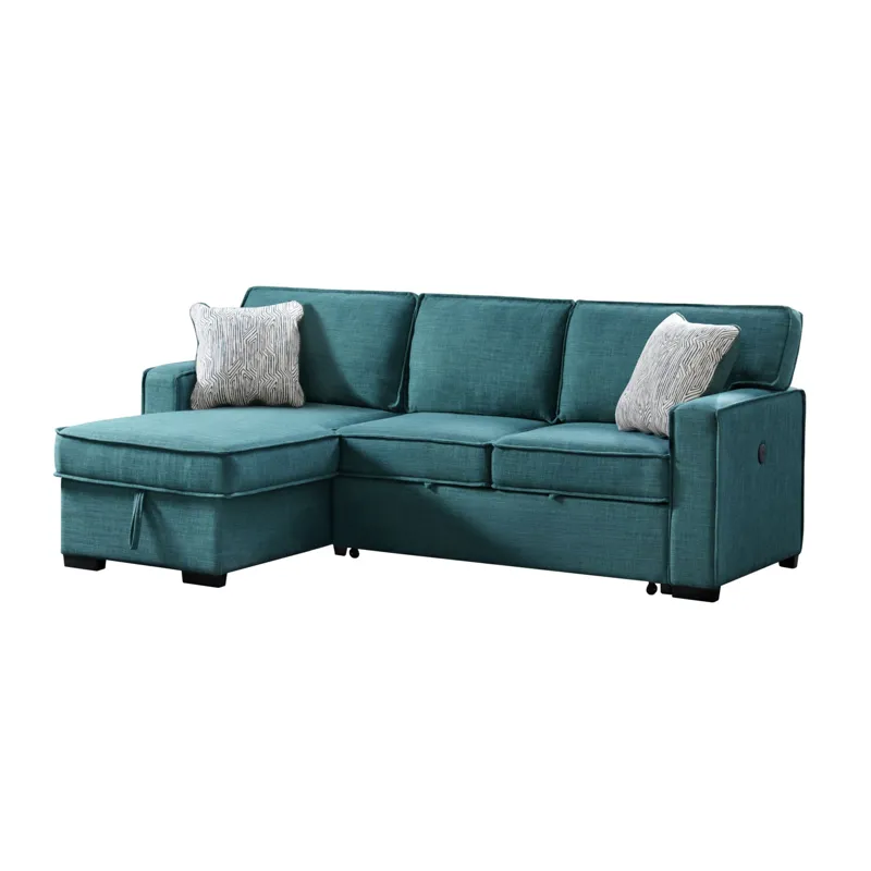 Caracas Sectional Sleeper Chofa with Pull Bed, Drop Table & USB in Palmer Teal