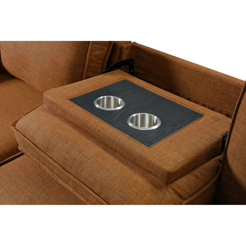 Caracas Sectional Sleeper Sofa with Drop Table & USB in Palmer Russet