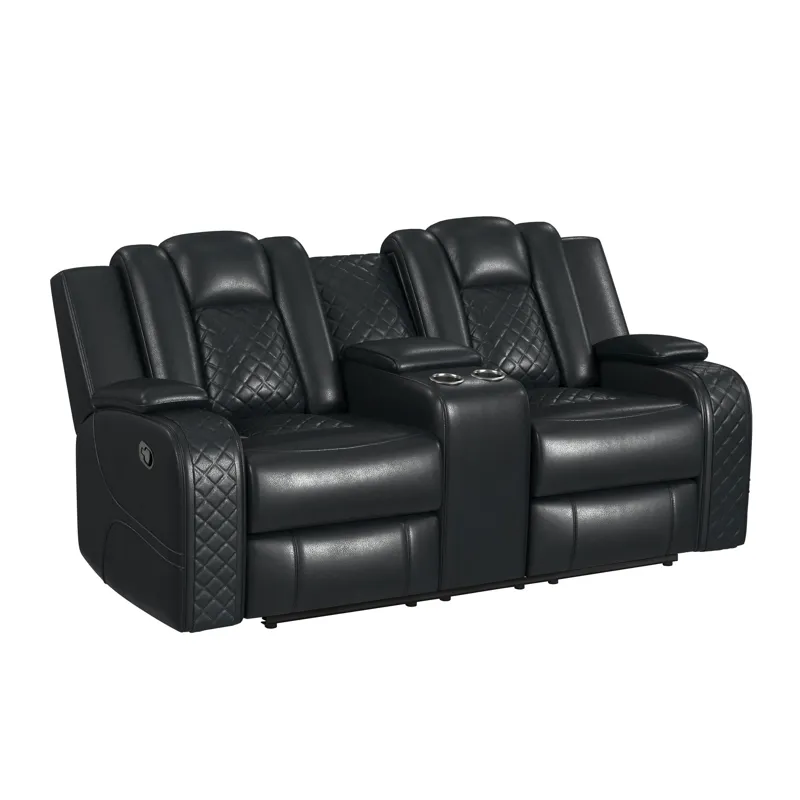 Carlo Motion Loveseat with Console in Pebble Black