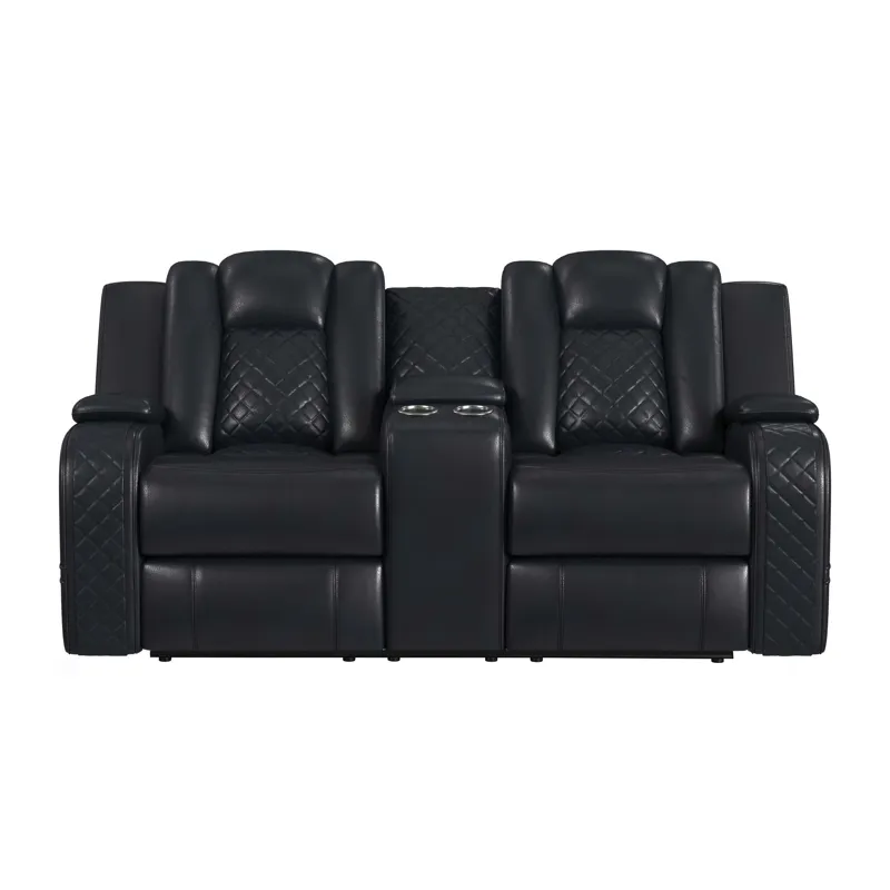 Carlo Motion Loveseat with Console in Pebble Black