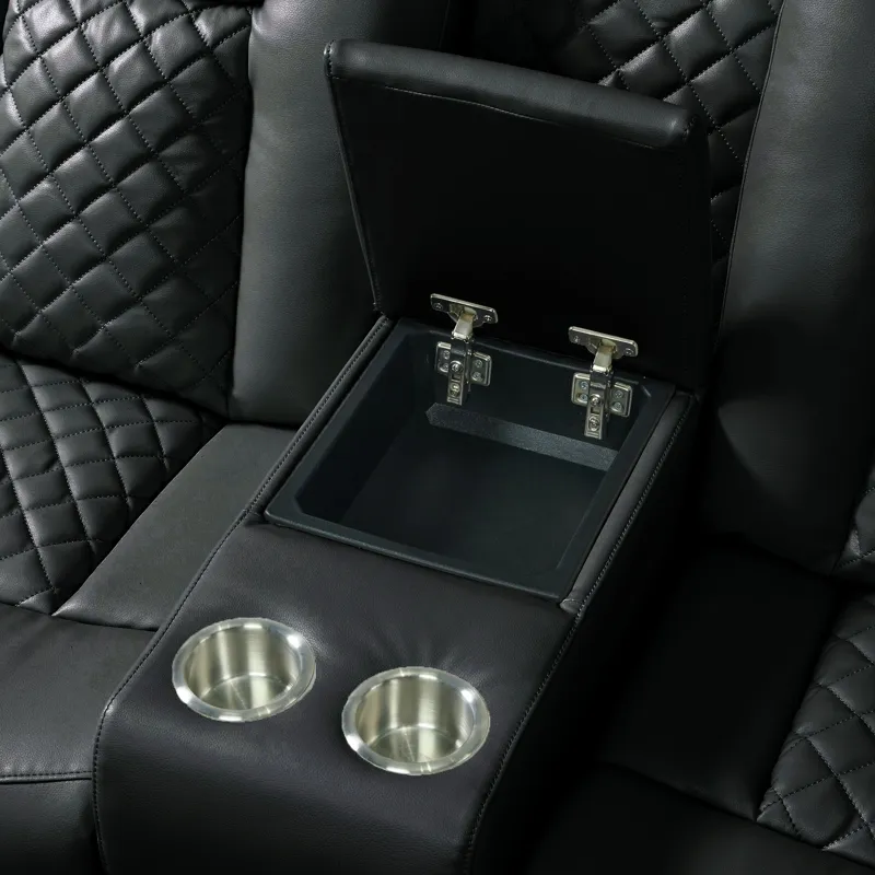 Carlo Power Motion Loveseat with Power Headrest, Console and LED in Pebble Black