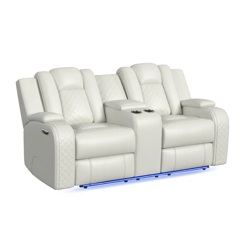 Carlo Power Motion Loveseat with Power Headrest, Console and LED in Pebble Oyster