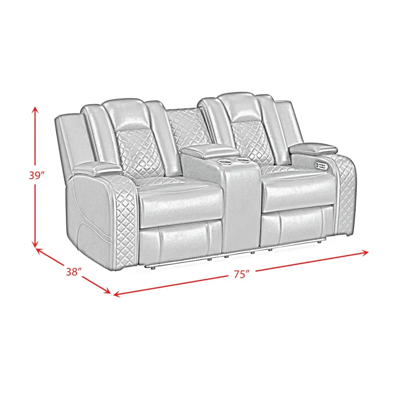 Carlo Power Motion Loveseat with Power Headrest, Console and LED in Pebble Black