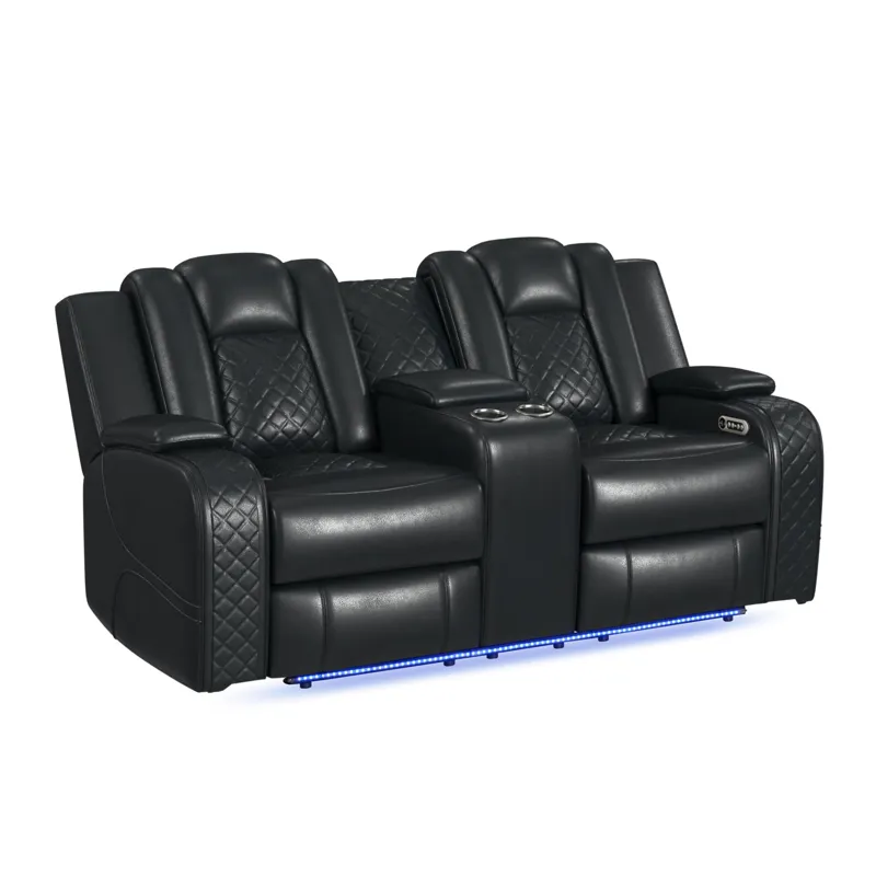 Carlo Power Motion Loveseat with Power Headrest, Console and LED in Pebble Black